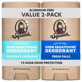 Dr. Squatch Coconut Castaway deodorant stick 2-pack front view with natural odor protection