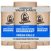 Dr. Squatch Fresh Falls deodorant bottle with charcoal and postbiotics for lasting freshness.