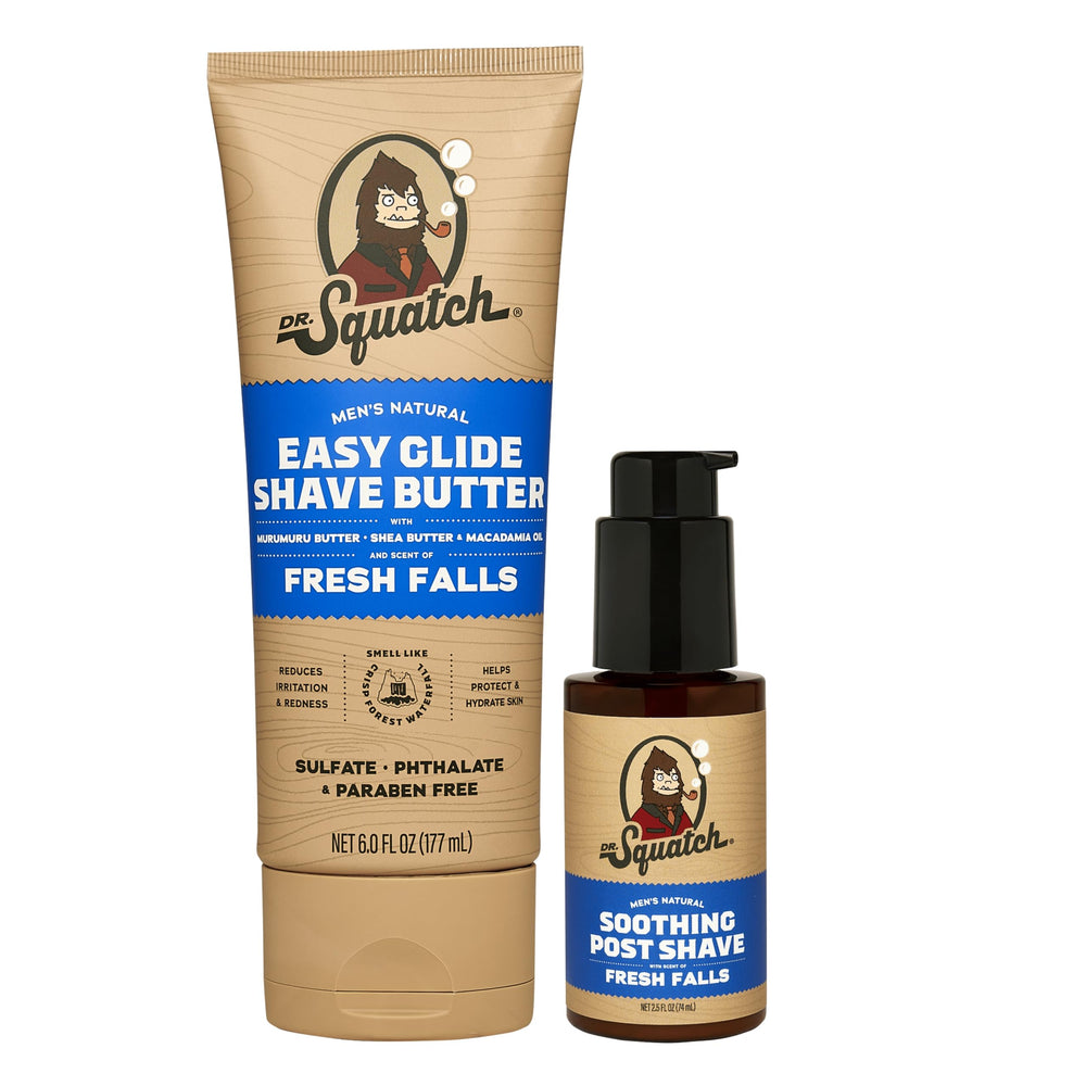 Dr. Squatch Fresh Falls Easy-Glide Butter for a smooth, comfortable shave.