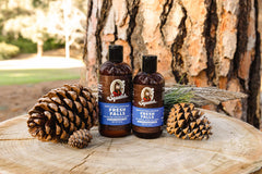 Dr Squatch Fresh Falls Shampoo bottle back highlights ingredients for nourished hair