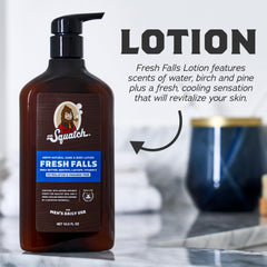 Hands applying Dr. Squatch lotion after a shower for smooth skin