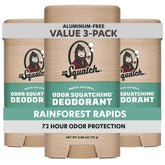 Dr. Squatch Rainforest Rapids deodorant stick packaging for all-day freshness.