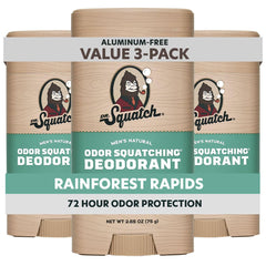 Dr. Squatch Rainforest Rapids deodorant stick packaging for all-day freshness.
