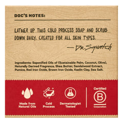 Dr. Squatch Sandalwood Summit bar close-up lather for a clean feel.