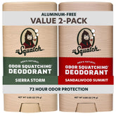 Dr. Squatch Sierra Storm 3-pack deodorant display offering long-lasting odor control