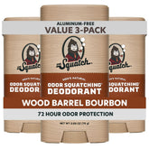 Dr. Squatch Wood Barrel Bourbon deodorant stick for all-day odor control.