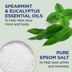 Dr Teal's etiqueta del baño espumoso mostrando sal Epsom y aceites esenciales.