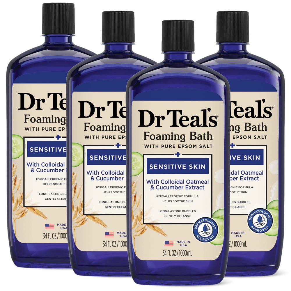 Dr Teal's baño espumoso con burbujas de sal de Epsom para piel sensible.