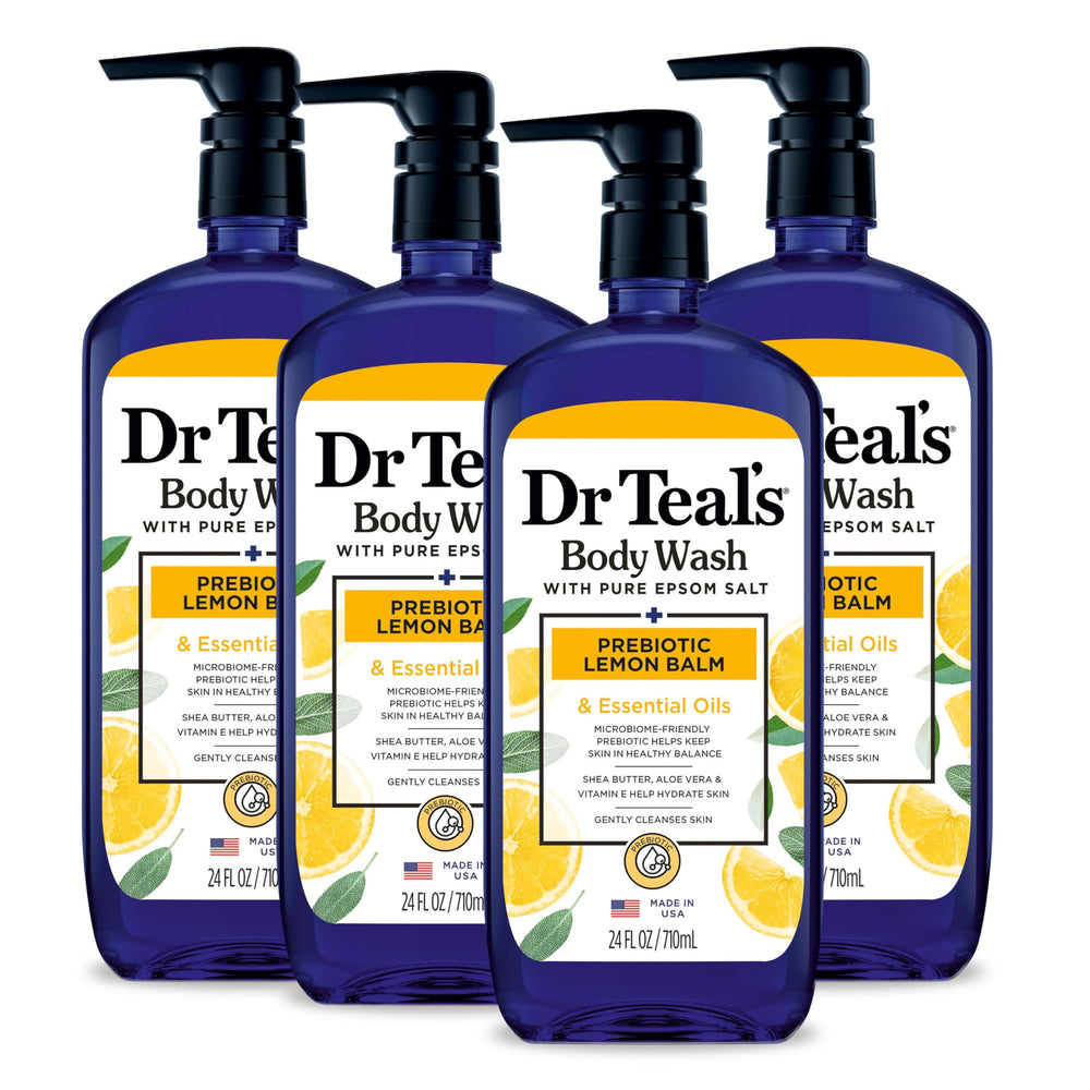 Dr Teal's lemon balm bottle for refreshing cleanse and skin balance.