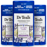 Dr Teal's desodorante sin aluminio Lavanda Vainilla, protección diaria y aroma relajante.