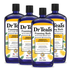 Dr Teal's foaming bath with lemon balm bubbles for a refreshing soak.