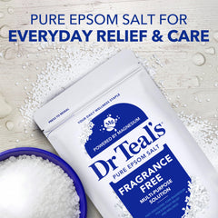 Bath tub scene with Dr Teal's salt dissolving in warm water for relaxation.