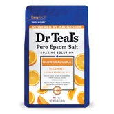 Dr Teal's Glow & Radiance bottle label energizes skin with vitamin C.