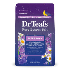 Dr Teal's Pure Epsom Salt Sleep Blend bottle with lavender aroma for relaxation.