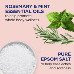 Pouring Dr Teal's rosemary mint salts into warm bath water.