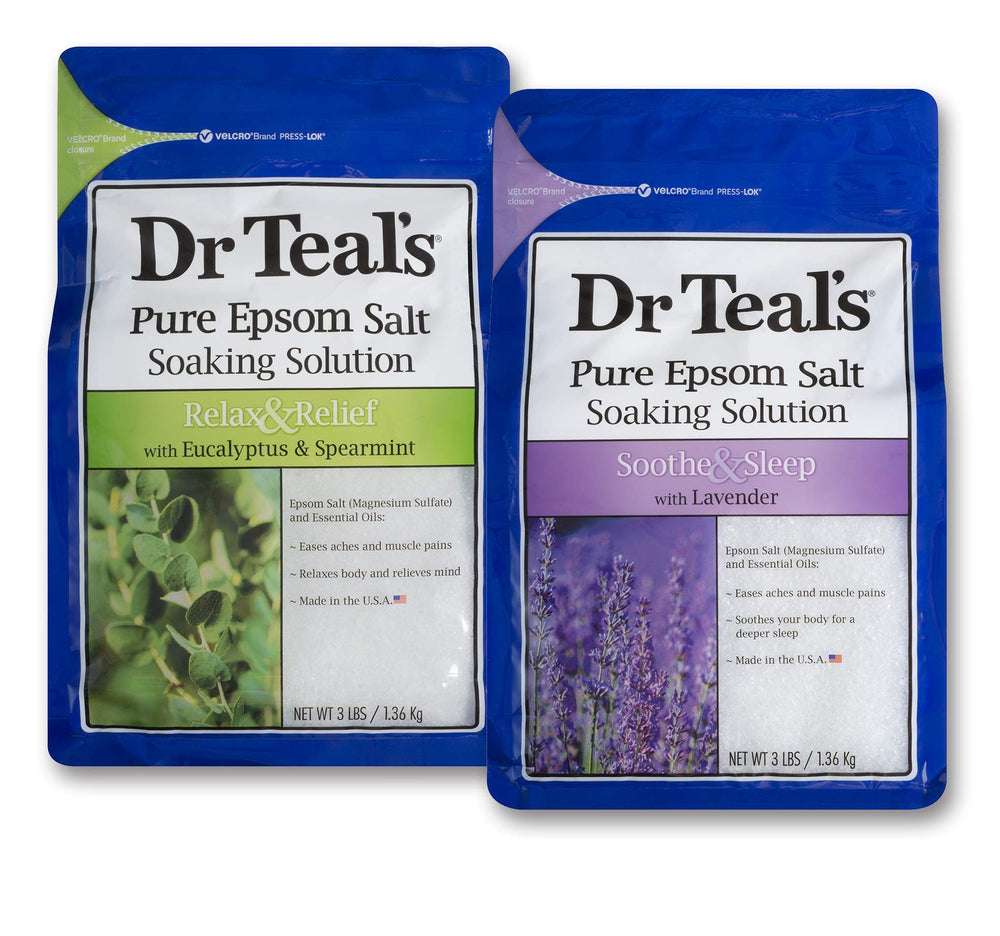 Dr Teal's sal epsom para baño con eucalipto y menta, relajación muscular.