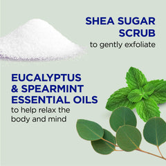 Creamy scrub texture with shea butter and oils for soft, smooth skin.