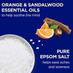 Dr Teal's Snowy Night closeup grains show mineral magnesium for soothing relief.