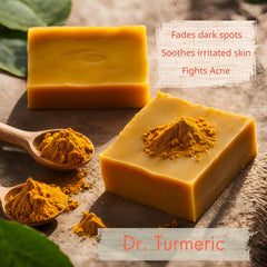 Dr. Turmeric jabón de cúrcuma: vitamina C y aloe para hidratación.