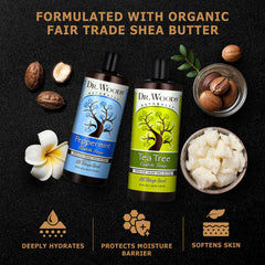 Dr. Woods tea tree peppermint close-up captures crisp scent ideal for daily routine.