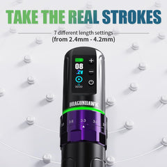 Dragonhawk L3 stroke options knob highlighting adjustable stroke for versatile tattooing styles.