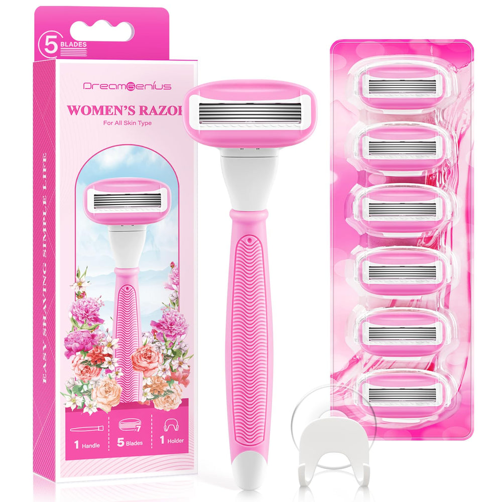 DreamGenius women's razor with a non-slip handle for a secure shower grip.
