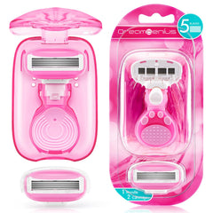 DreamGenius travel razor for women with a comfortable handle for precise control on the go.