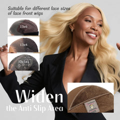 Dreamlover wide wig grip cap brown back view showing non slip band