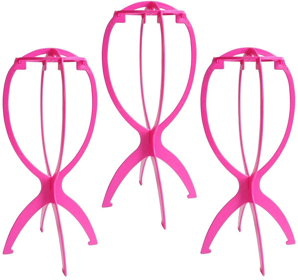 Dreamlover wig head stand hot pink 3-pack for organized wig storage.