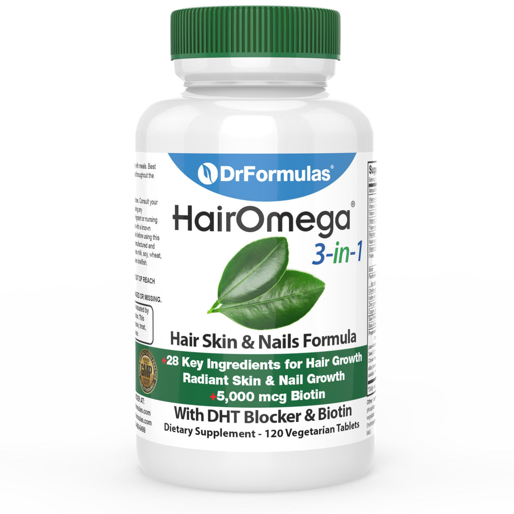 DrFormulas HairOmega bottle pour for easy daily hair nourishment