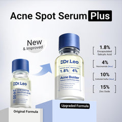 Close-up of applying Dr.Leo serum with cotton swab on a blemish.