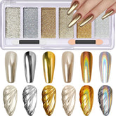 DRMODE Gold Silver Chrome Powder palette showcases six colors for salon-quality nail art