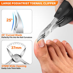 DRMODE wide jaw opening toenail clippers ease thick nail cuts.