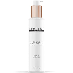 DRMTLGY Acne Cleanser bottle demonstrates an oil-free formula for clearer skin.