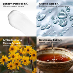 DRMTLGY packaging highlights glycolic acid and benzoyl peroxide for clearer pores.