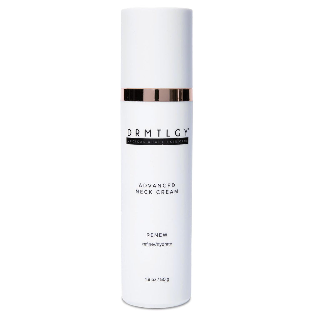 DRMTLGY Advanced Neck Firming Cream bottle shown for neck contouring and hydration