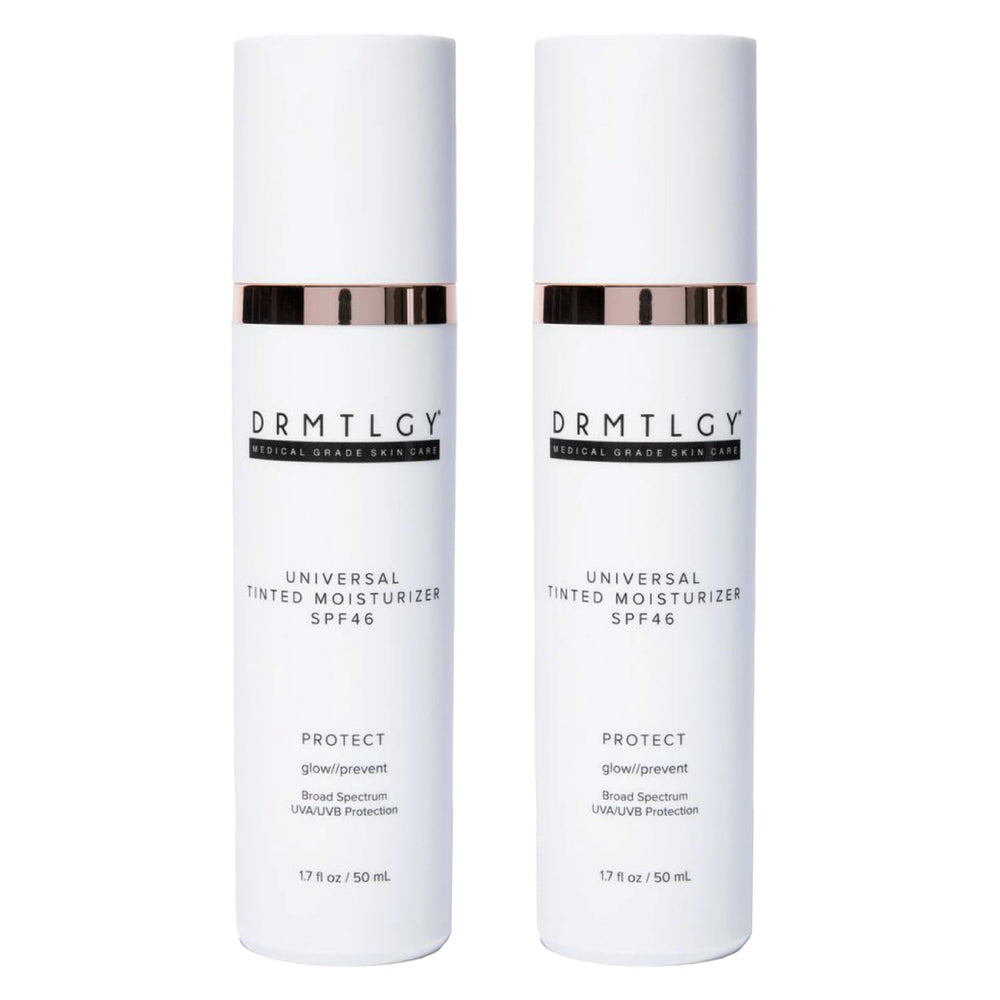 DRMTLGY packaging with SPF label showing all-in-one sunscreen and tint.