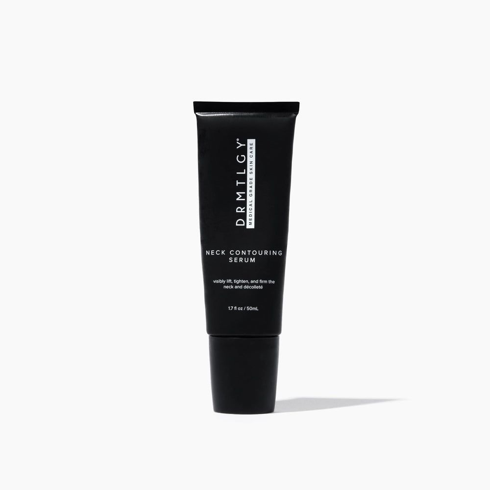 DRMTLGY Contouring Serum bottle close-up for premium neck care.