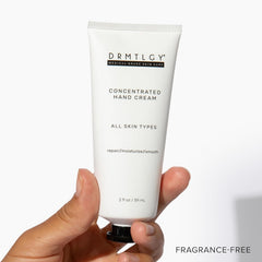 DRMTLGY crema sin residuo, deja manos suaves sin grasa.