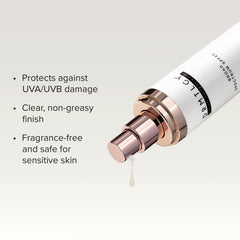 DRMTLGY SmrtSun SPF 45 bottle side label highlights non-greasy finish.