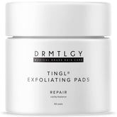 DRMTLGY Tingl Pads packaging on display, signaling a convenient all-in-one exfoliant for busy mornings.