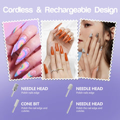 Cordless Droyek nail drill with Type-C charging for convenience