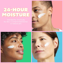 Texture close-up shows creamy, cushiony application for daily moisture