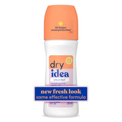Dry Idea Unscented Roll-On bottle showing long-lasting protection for daily use