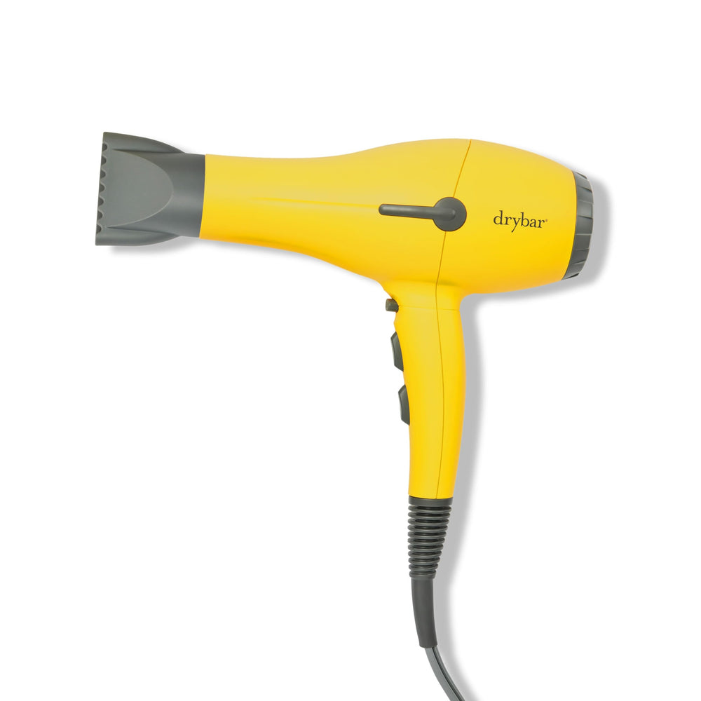 Drybar Buttercup blow dryer front view showing sleek, lightweight design for at-home styling