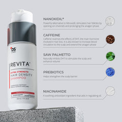 DS Laboratories Revita Extra Strength Shampoo label closeup highlighting advanced ingredients