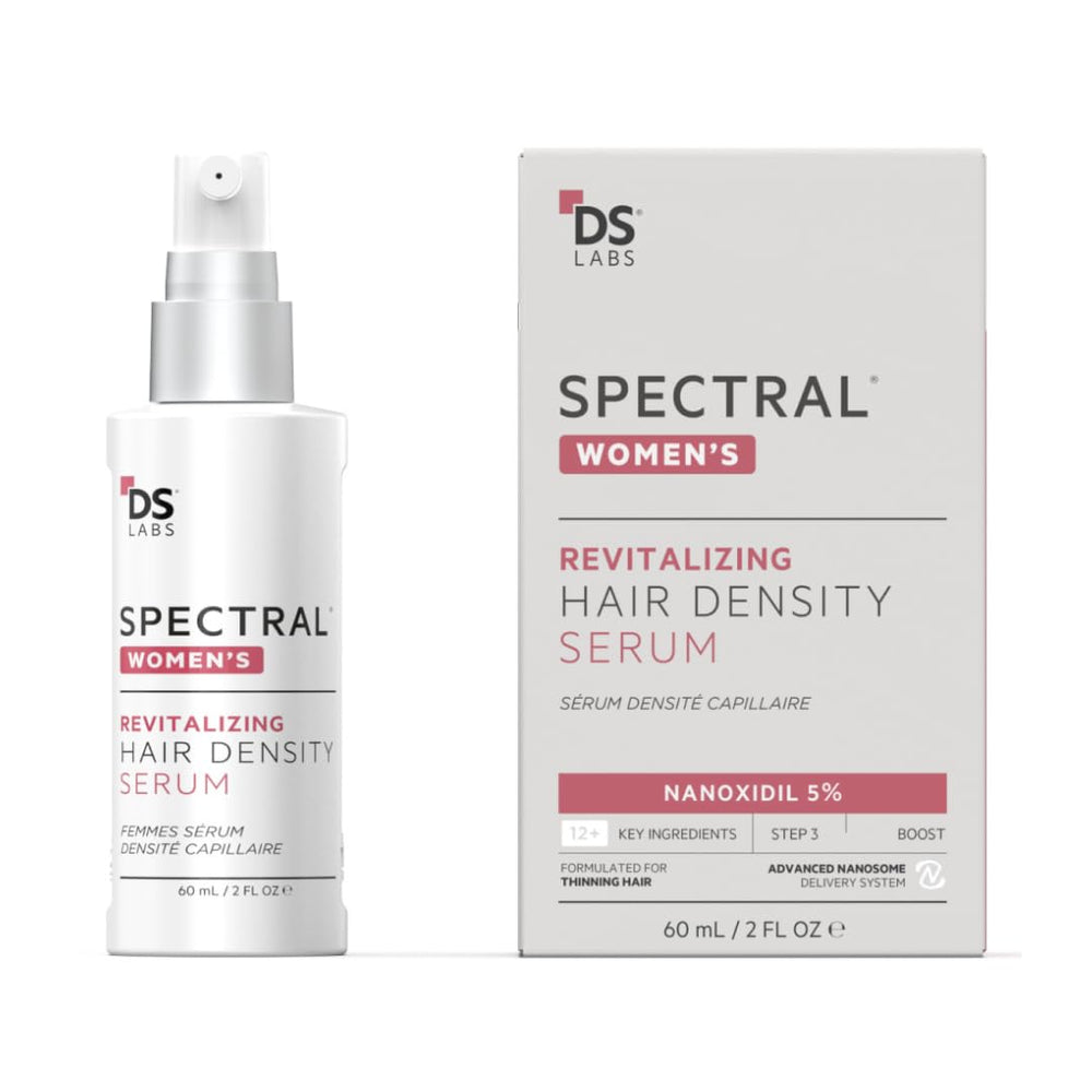 DS Laboratories Spectral Women’s Hair Density Serum bottle demonstrates lightweight, non-greasy leave-in.