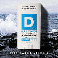 Duke Cannon Air Defense deodorant application demonstrating smooth ease of use.