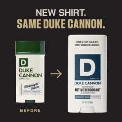 Duke Cannon Midnight Swim deodorant stick ready to use for quick, clean protection.