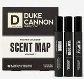 Duke Cannon Sawtooth bottle front showcasing premium apothecary design and woodsy scent.